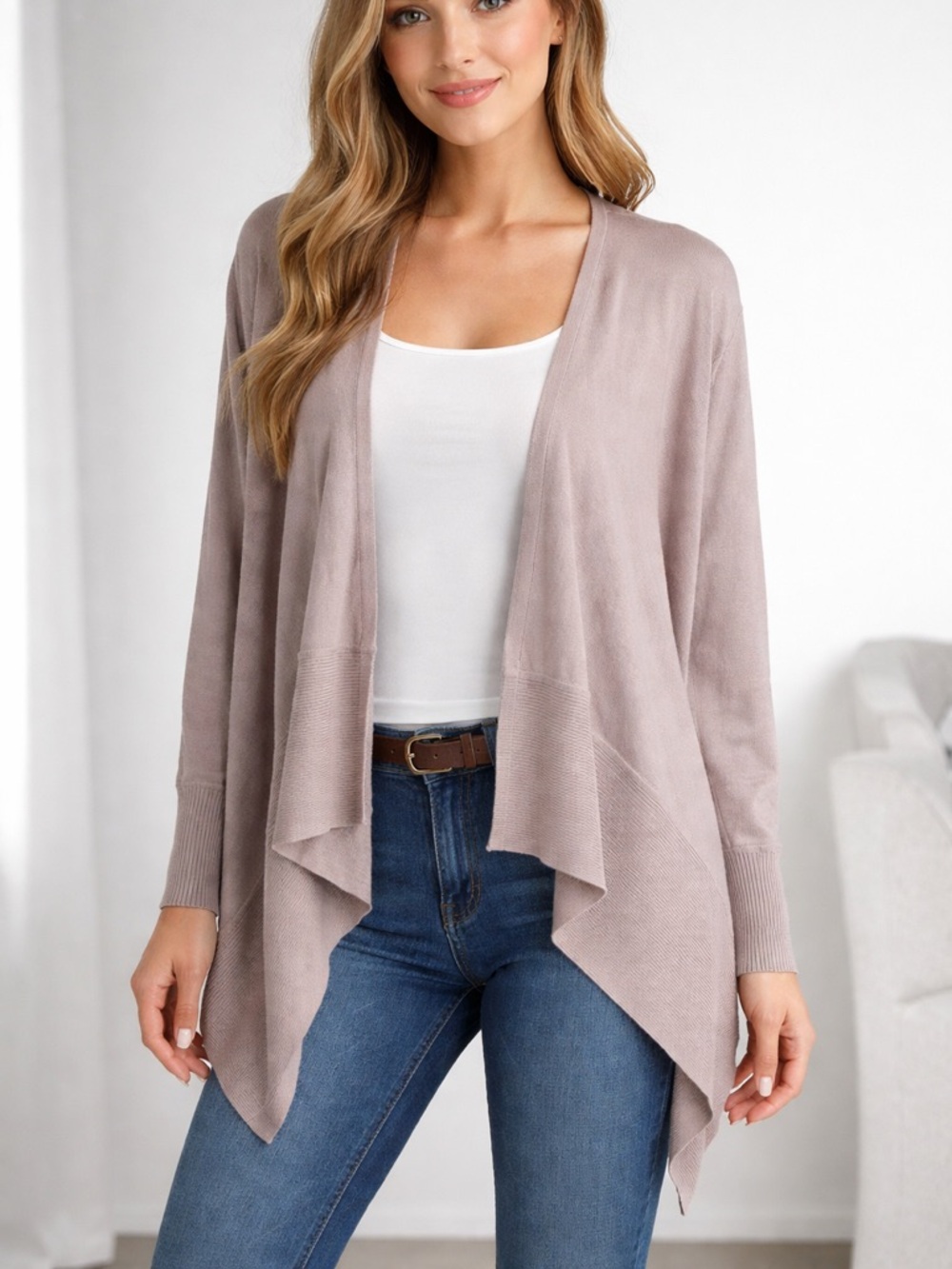 Alfani Light Taupe Open-Front Draped‎ Cardigan size 2x